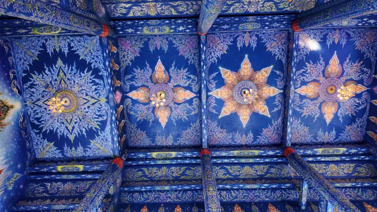 Blue Temple Rong Suea Ten Chiang Rai Thailand decorated ceiling buddhist religion