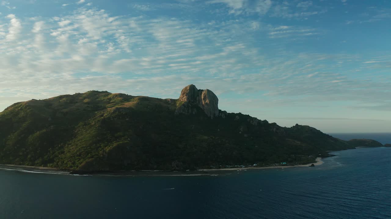 Rock formation on one of the green islands of Fiji  - aerial