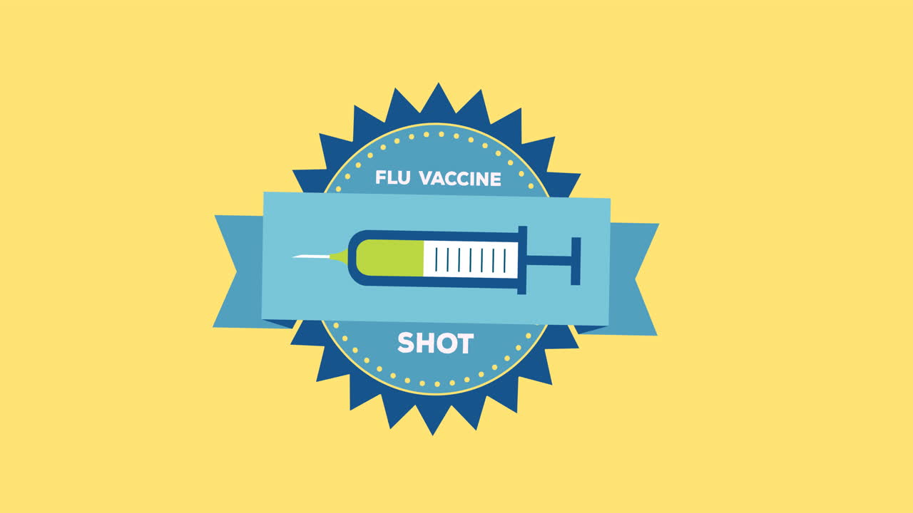 노란색 배경에 있는 독감 예방접종 텍스트의 애니메이션