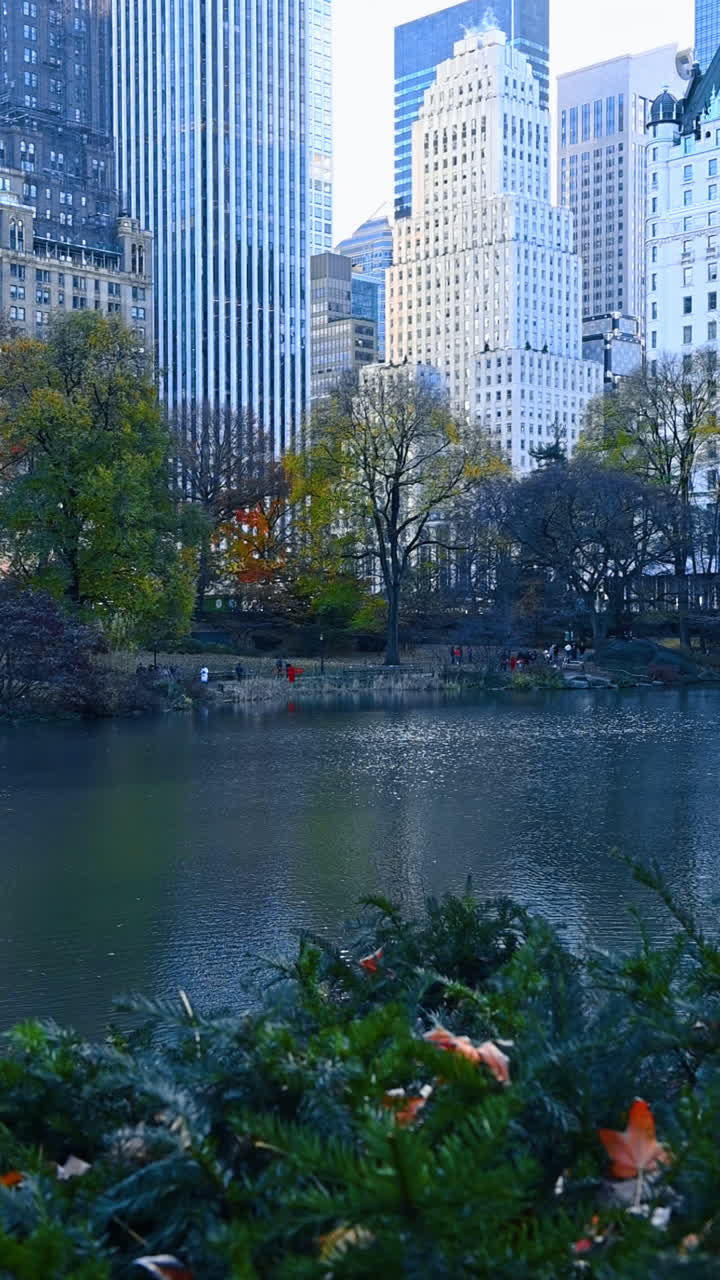 Central Park in autumn and Manhattan skyscrapers, New York City