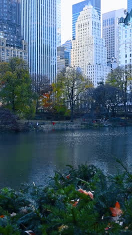 central park in autumn and manhattan skyscrapers, new york city