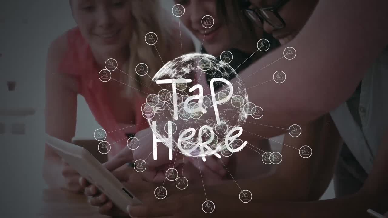 animación del globo y toque aquí sobre diversos compañeros de trabajo masculinos y femeninos en la oficina