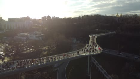 low angle view of new pedestrian bridge, called klitschko bridge.