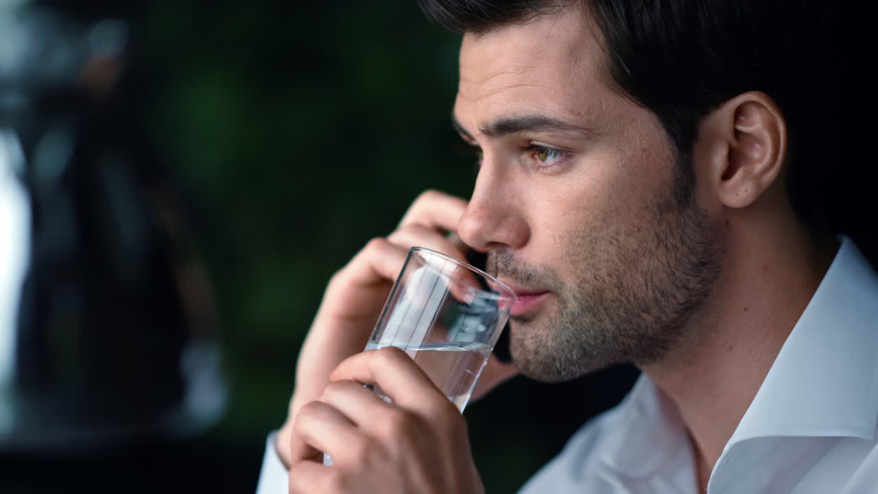 스마트폰으로 전화하는 사업가 얼굴.  ⁇ 드폰을 사용하는 남성 사업가