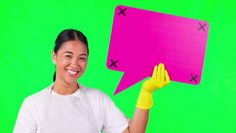 Asian-woman,-housekeeper-and-speech-bubble