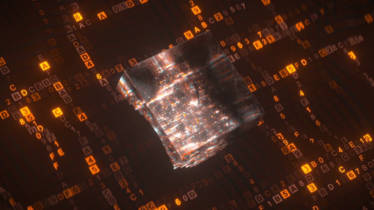 código de computadora hexadecimal de color naranja bucle sin costuras animación de renderizado 3d