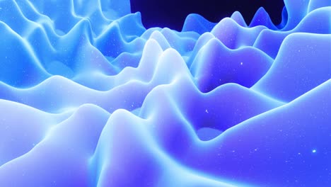 ondas abstractas de material mate azul suave con brillo interno ligero y brillos en la superficie de morphing. superficie geométrica abstracta como el paisaje o el terreno, extrudir o desplazar el ruido 3d. bucle 4k