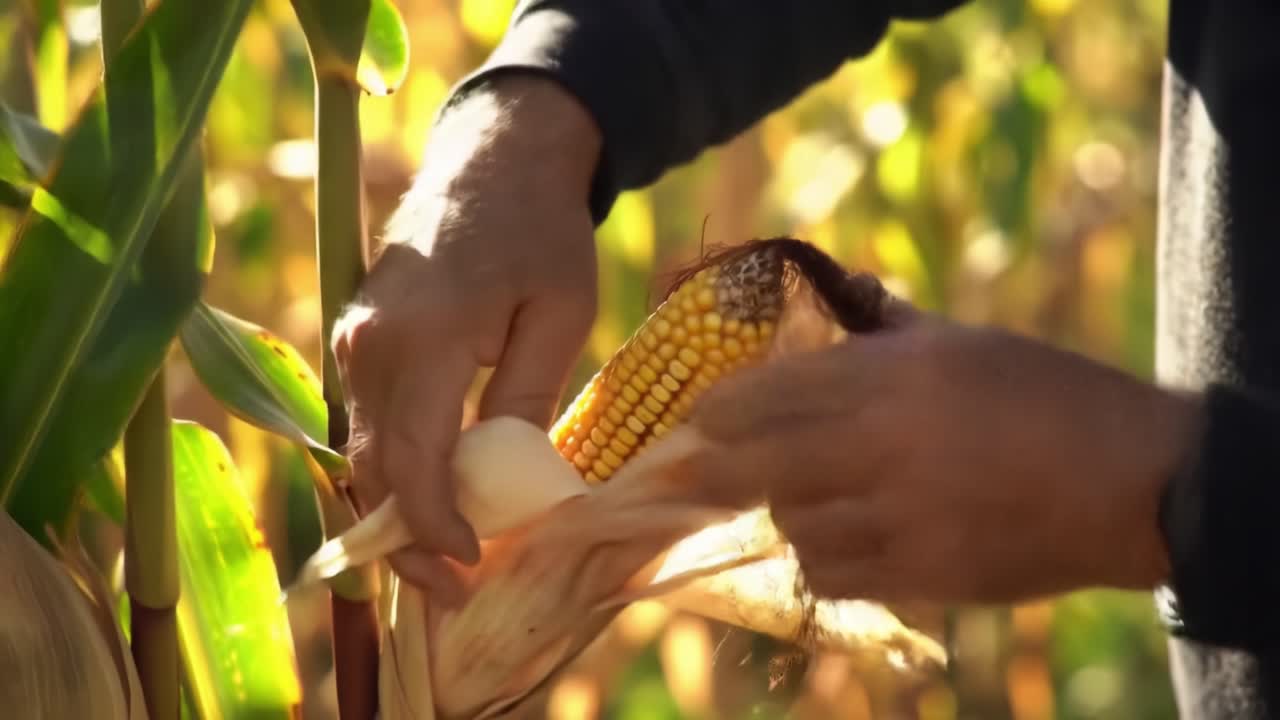 Harvesting Fresh Corn: A Close-Up Look at the Technique of Eager Farmers as They Gently Peel Back the Husk to Reveal the Golden Kernels Within