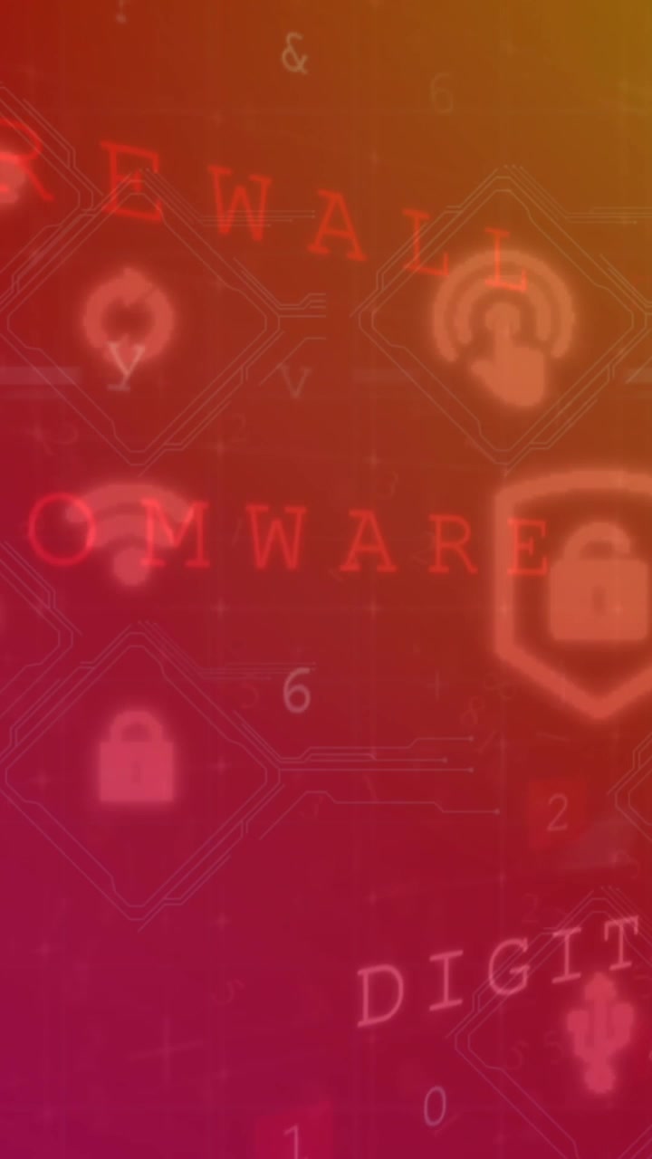 Animation of computer application icons over texts, symbols, numbers and letters in background