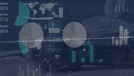 Animation-Von-Finanzdaten-Und-Statistiken-über-Einen-Kaukasischen-Mann,-Der-Am-Zahlungsterminal-Mit-Karte-Bezahlt