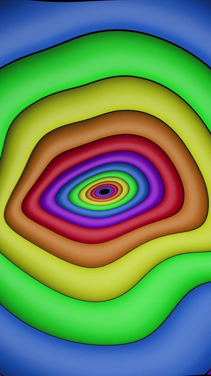Animation of rainbow circles and colours moving on seamless loop