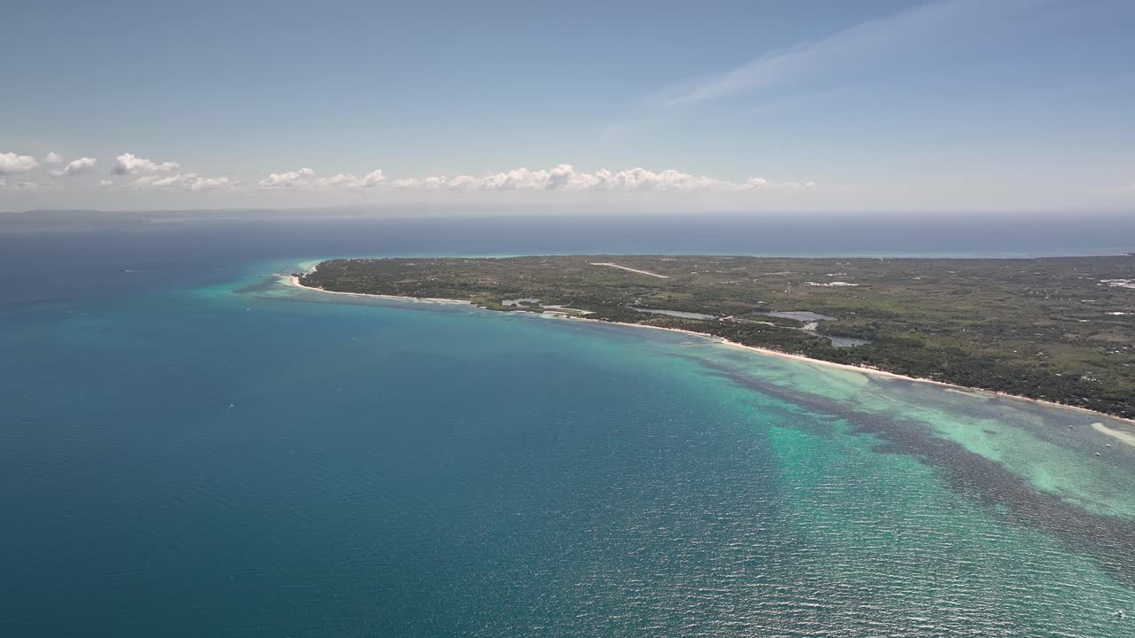 Pristine Blue Sea Of Bantayan Island Near Cebu In The Visayan Sea, Philippines. Aerial Wide Shot