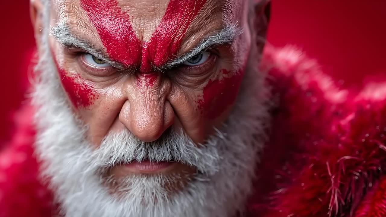 A close up of a man with a red face and a white beard