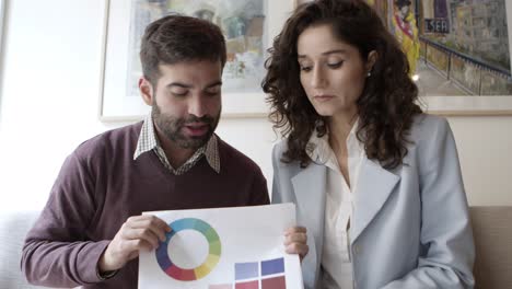 jóvenes confiados que muestran la paleta de colores