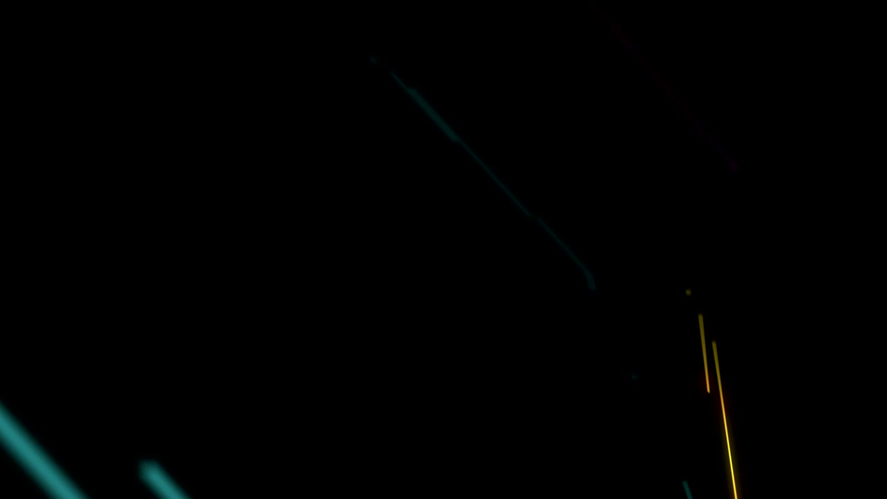 추상적인 선, 육각형, 움직이는 조명, 분홍색, 노란색, 파란색, 기술 네트워크, 디지털 데이터 전송, 개념 디자인, 검은색 배경에 빛나는, 원활한 루프 애니메이션, 복사 공간과 함께 4k