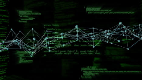 animation of network of connections and data processing on black background