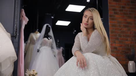 A Breathtakingly Stunning Bride Elegantly Posing in a Beautiful Wedding Dress Boutique Showcasing a Breathtakingly Stunning Bride Elegantly Posing in a Beautiful Wedding Dress Boutique Showcasing True Bridal Elegance