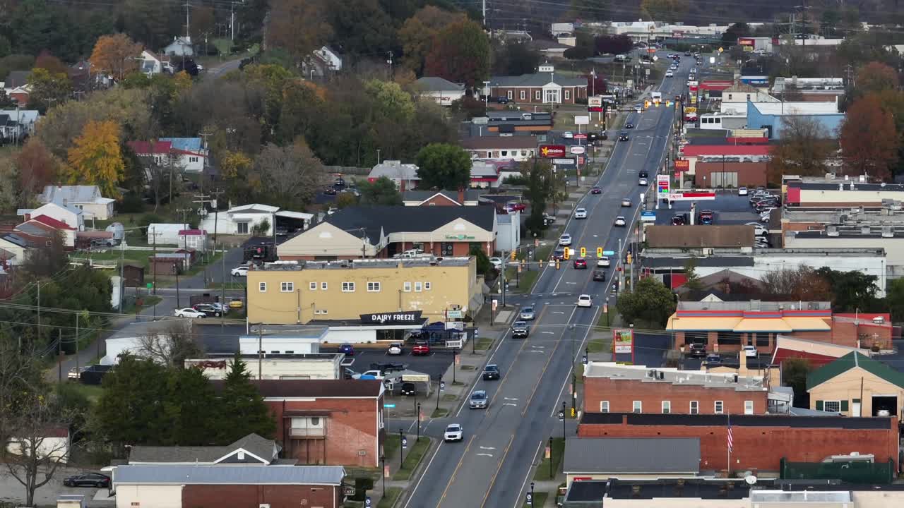 Aerial View of a Small Town Main Street