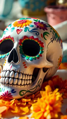 colorful sugar skull decorated with flowers