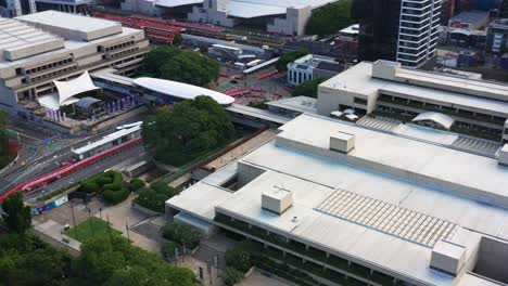 aerial view of revamping south bank parklands recreational precinct, featuring art gallery, queensland performing art centre, the wheel of brisbane and neville bonner bridge building in progress