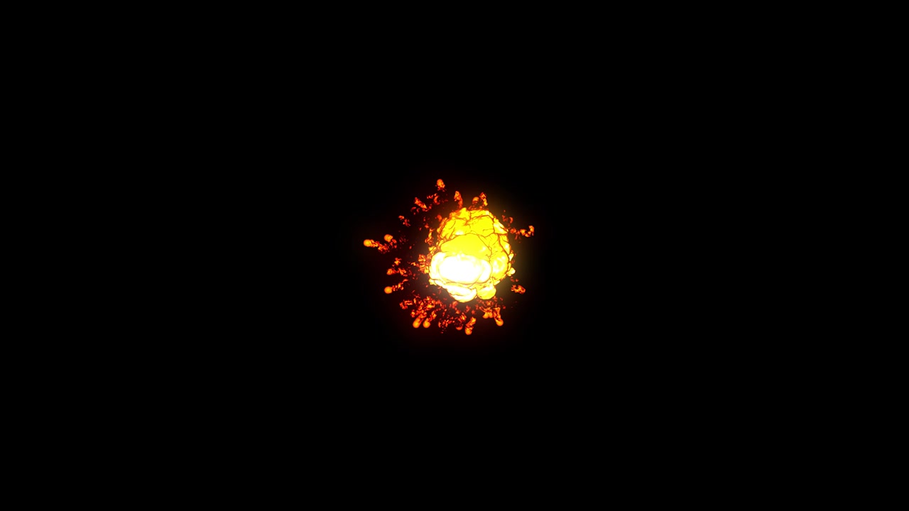 Realistic 3D animation of bomb explosion with fire, smoke and mushroom cloud