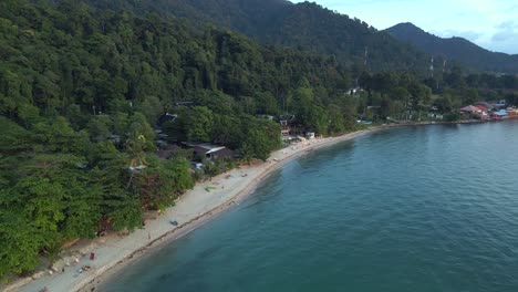 dramatic aerial view flight lonely beach dream paradise island koh chang, thailand 2022