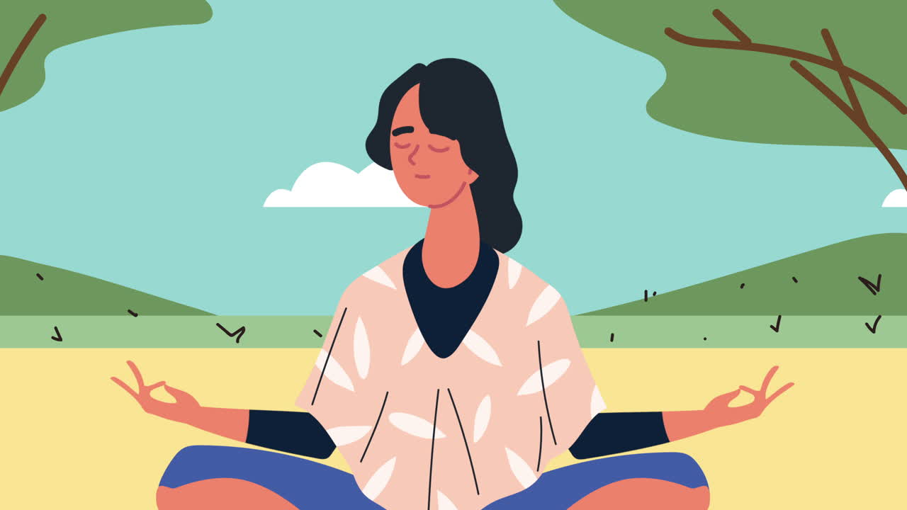 에서 요가를 연습하는 소녀 캐릭터