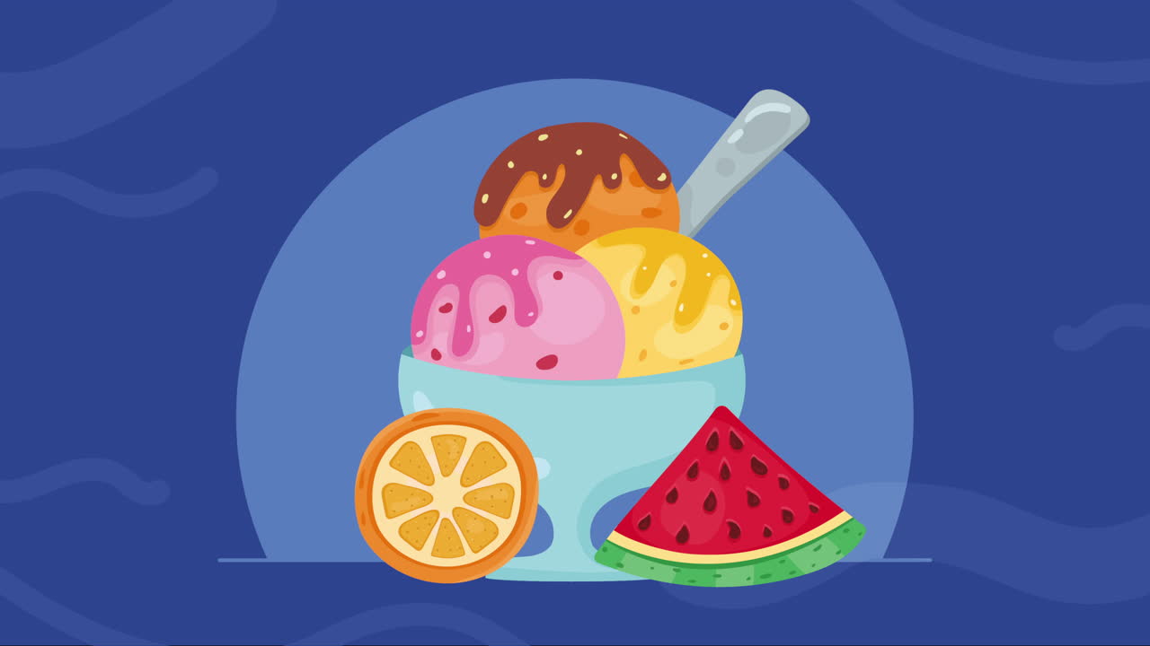 animado de helado dulce en taza