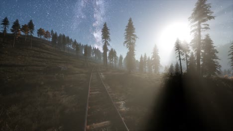 the milky way above the railway and forest