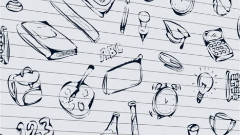 los iconos del concepto de la escuela se mueven contra el papel de línea blanca