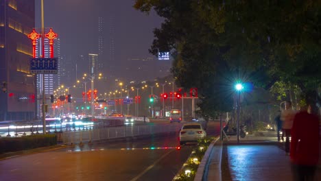 changsha city night time illumination traffic street side panorama timelapse 4k china