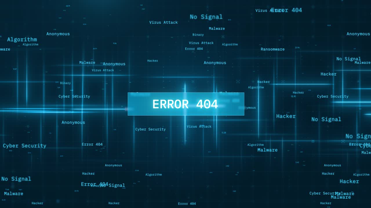 Error 404 Warning message. computer hacking error message. glitched background effect