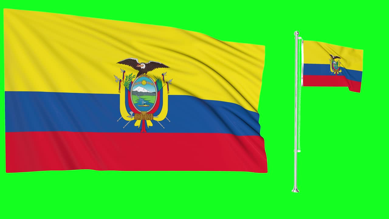 pantalla verde ondeando la bandera o el asta de la bandera del ecuador