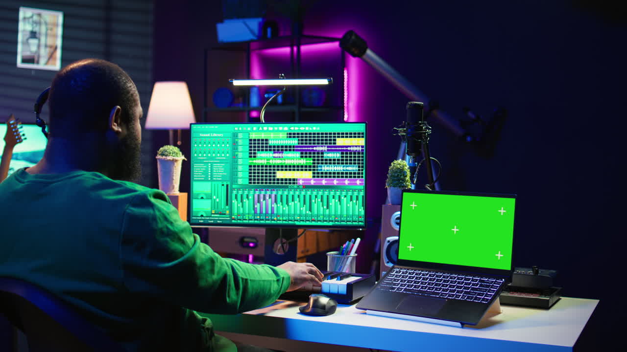 compositor mezclando y masterizando pistas en software profesional