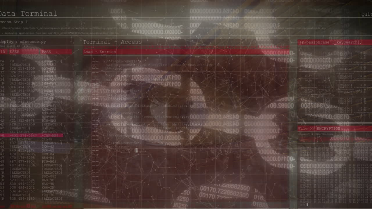 연결 네트워크 및 데이터 처리의 애니메이션 백인 사람의 눈과 서버