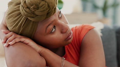 Sad,-depression-and-anxiety-of-black-woman-on-sofa