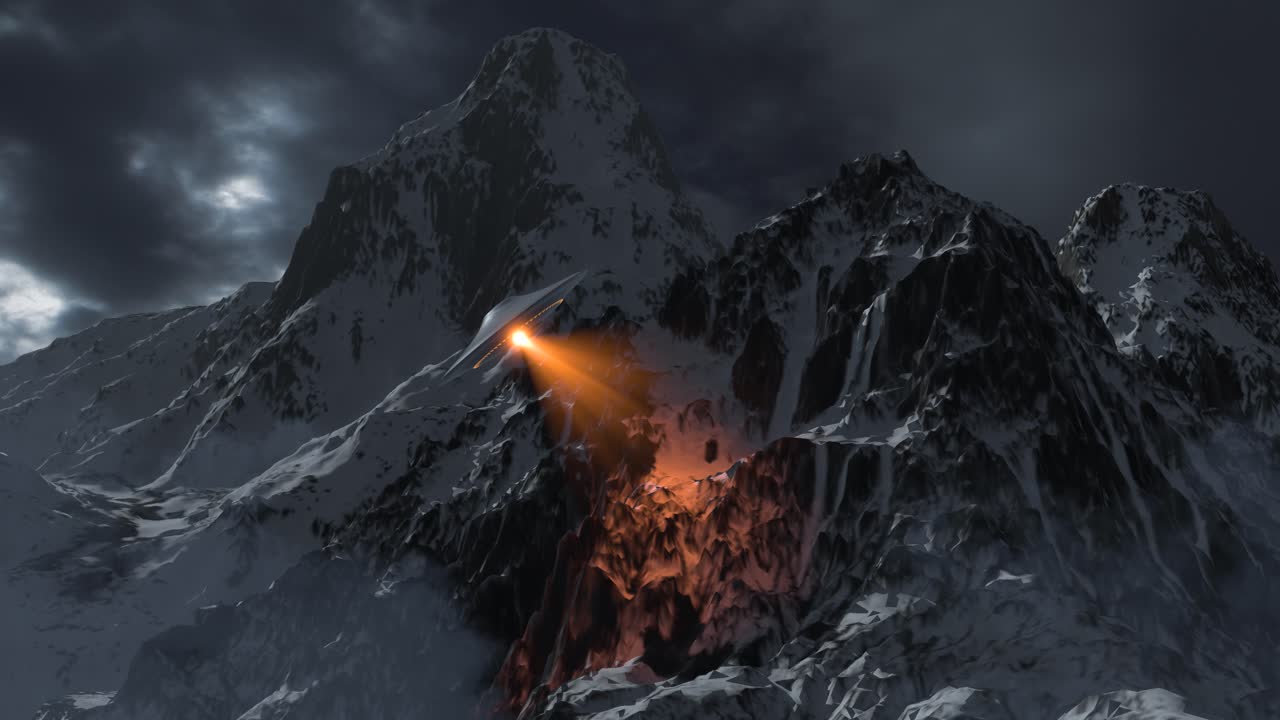 UFO sopra vette montuose innevate di notte