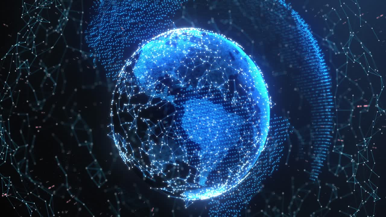 Animation of rays moving over illuminated connected dots forming globes