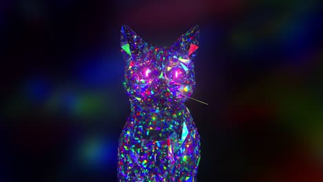 collection of diamond animals. nature and animals concept. meowing cat. lowpoly. 3d animation of seamless loop.