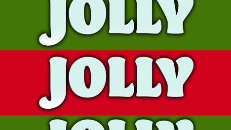 animation of jolly text at christmas on red and green background