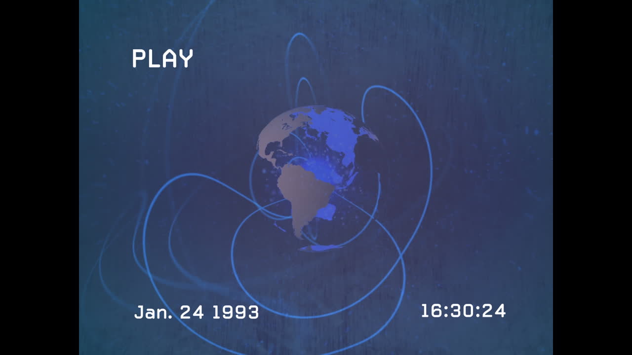 animación de la pantalla con glitch, globo y formas en fondo marino
