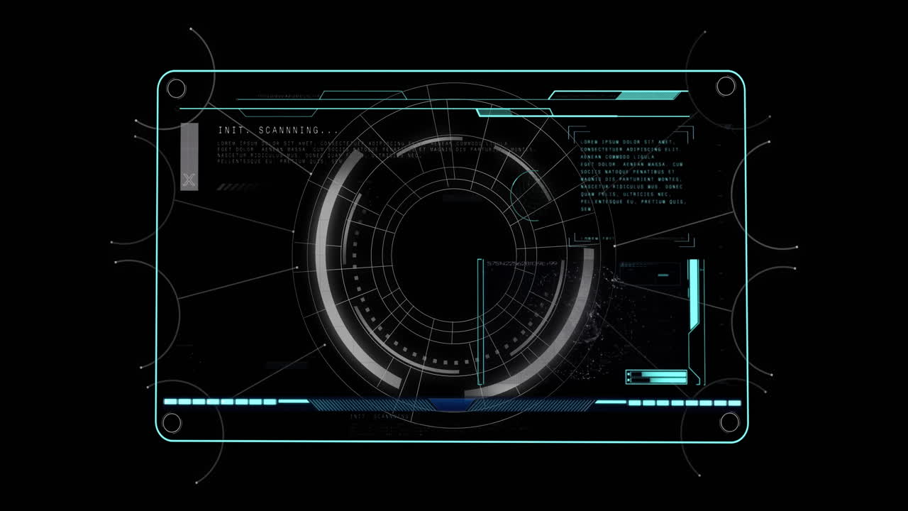 원형 hud 요소와 데이터 판독으로 미래의 스캔 인터페이스 애니메이션