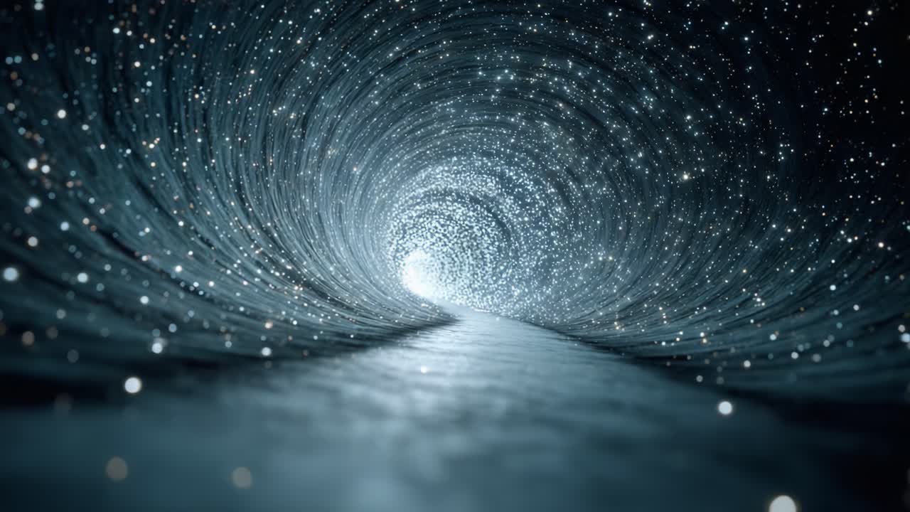 En fascinerende rejse gennem en himmelsk tunnel af stjerner: En visuel odyssé ind i rummets og tidens dybder, hvor lys og mørke smelter sammen i uendelige mønstre.