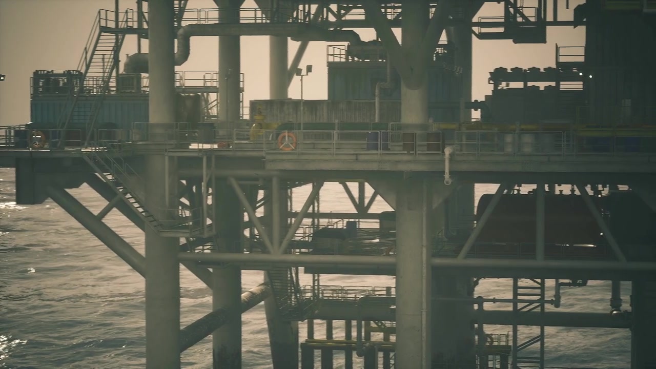 Oversigt over industriel sikkerhed: Fremhævede sikkerhedsfunktioner på borerigs gangbro.