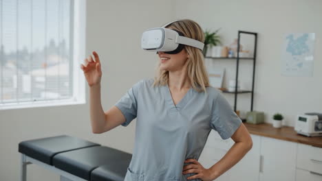 medical professional using vr headset in a clinic