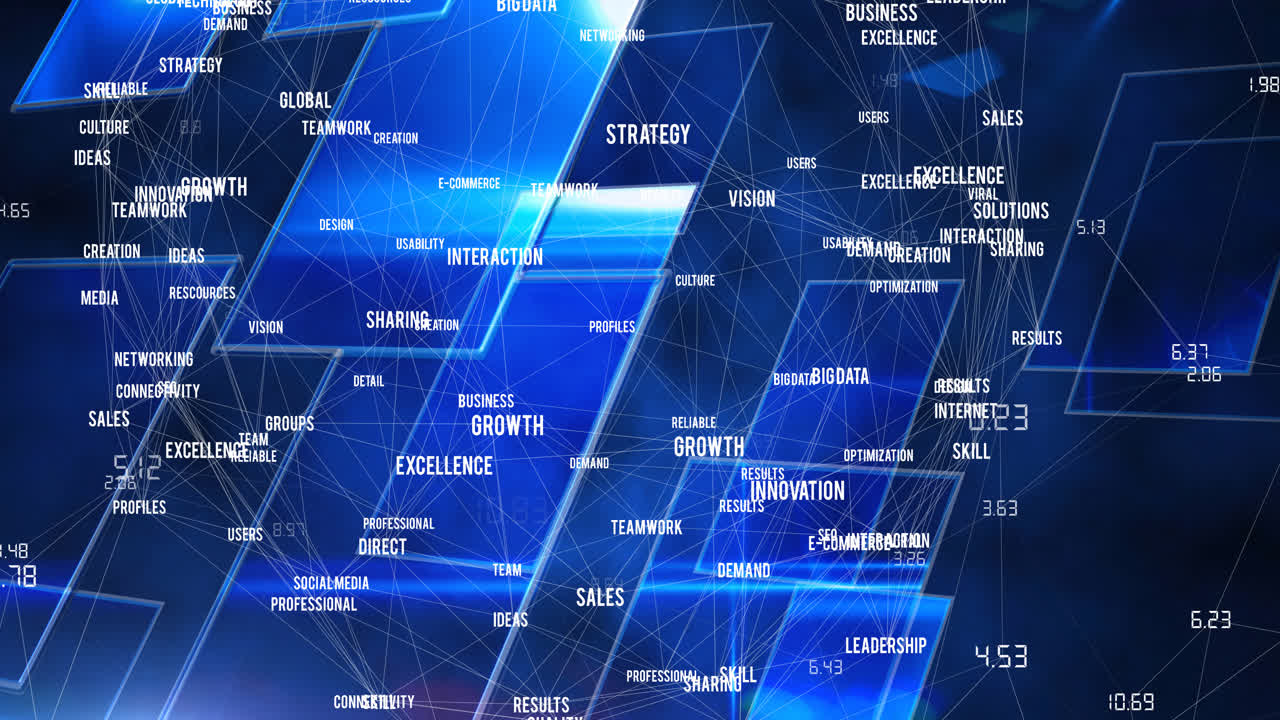 디지털 단어로 연결된 네트워크의 애니메이션