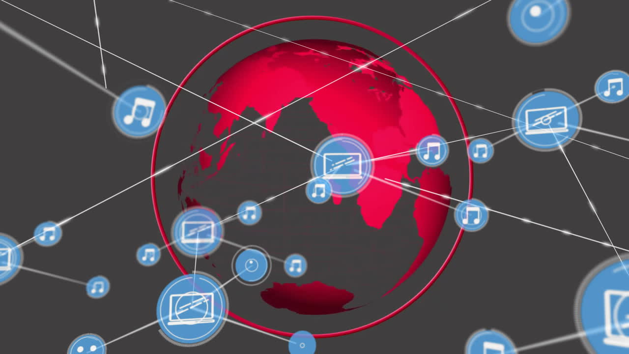 전 세계에 있는 아이콘과 연결된 네트워크의 애니메이션