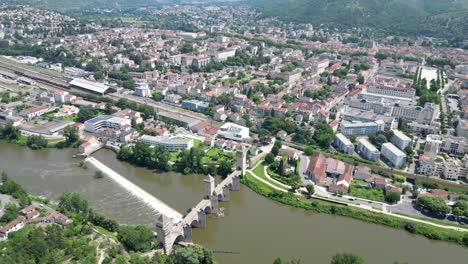 cahors town in france drone , high angle aerial , view from air