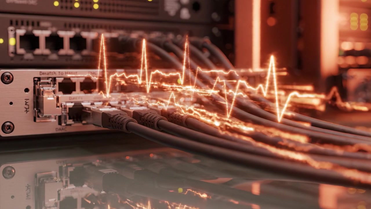 An Intricate View of Network Connectivity with Cables and Equipment Showcasing the Complexities of Modern Technology and Data Transfer Mechanisms