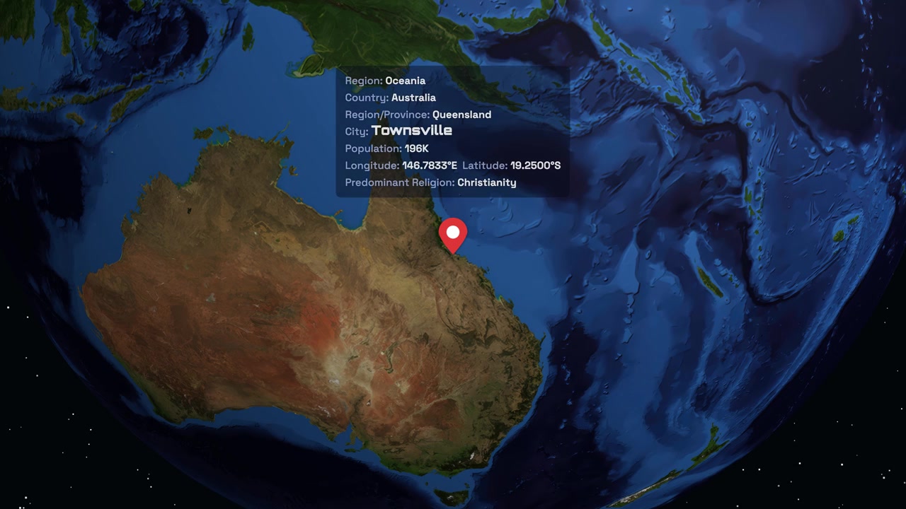 Earth Rotating and Zooming to Pinpoint Townsville, Australia